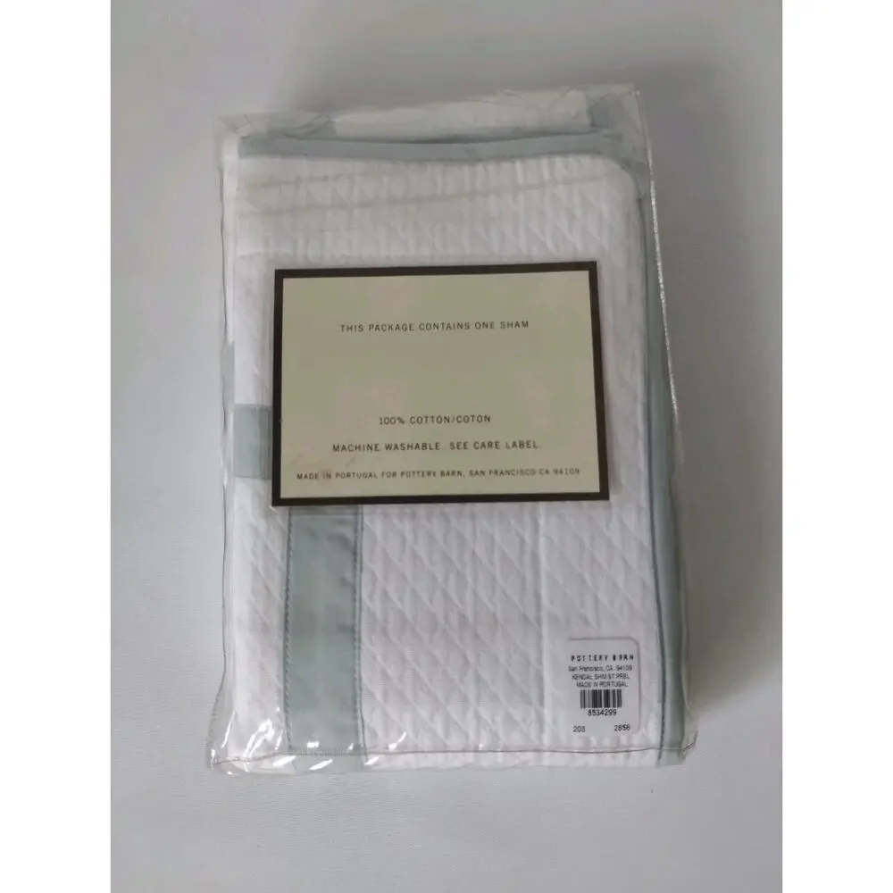 Pottery Barn Kendall Matelasse Standard Sham White Sea Green 26 x 20